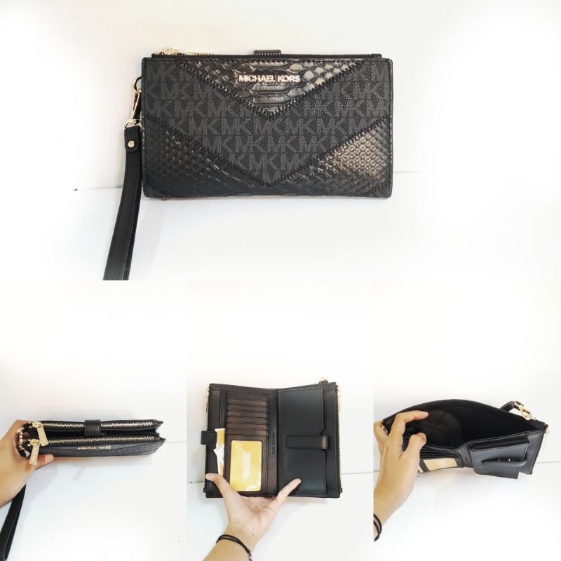 Mk double zip wallet sig brown and black original wallet