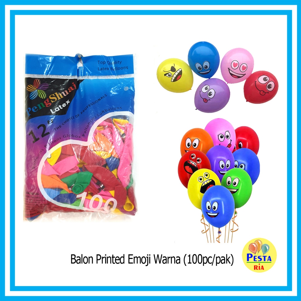 Murah (100Pcs) Balon karakter EMOJI kuning (2,8gr), balon karakter emoji, balon ulang tahun karakter