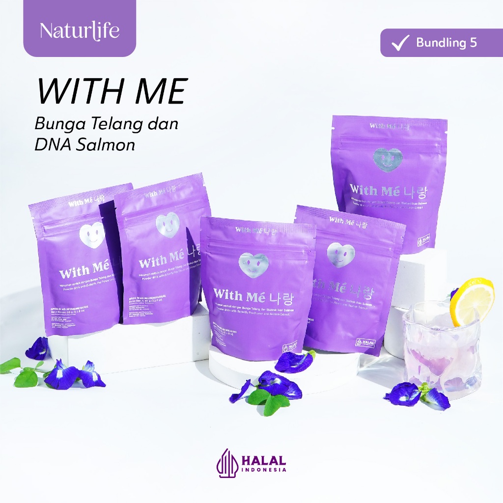 

Premium BUNDLING 5 WITH ME - Minuman With Bunga Telang, Glutathione & DNA Salmon BPOM