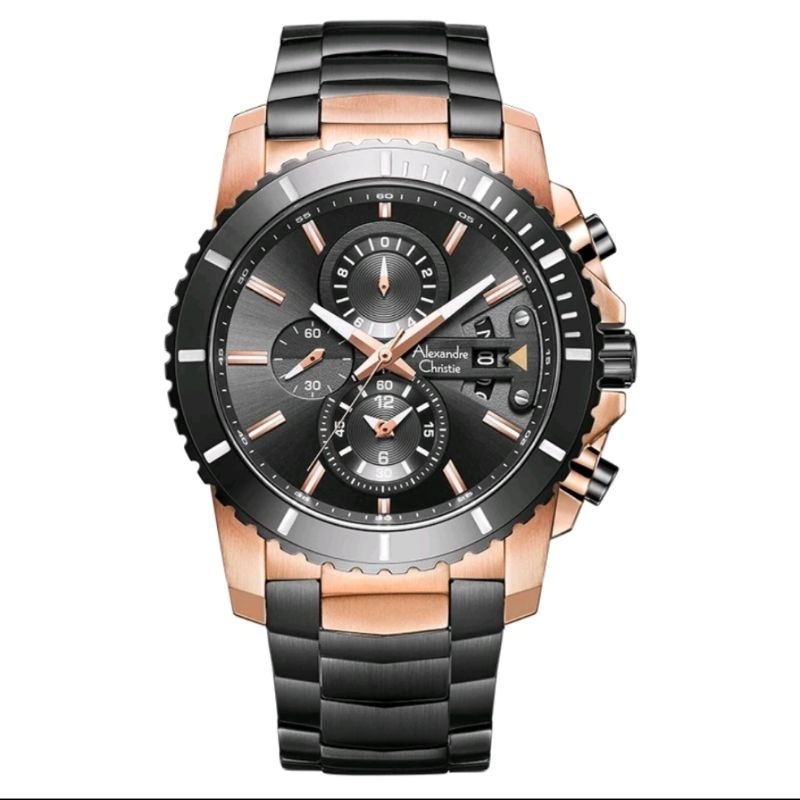 Alexander Christie AC 6455 AC6455 Jam Tangan Pria Chronograph MC Men Black Stainless Original Garans