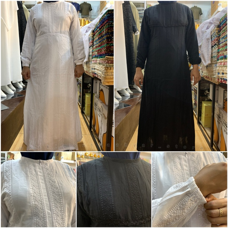 Baju Gamis Haji Dan Umroh Perempuan Katun Rubiah Salur ~ Gamis Putih Dan Hitam Dewasa Rubiah Salur P