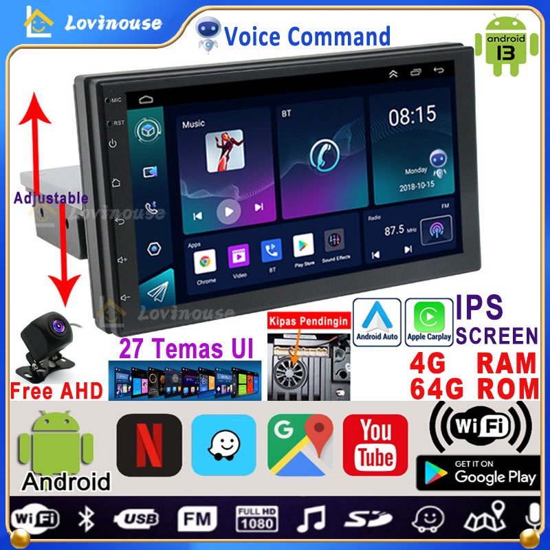 Universal 6G+64G Single Din7/9 Inch Android 13 Head Unit Untuk Semua 12V Mobil IPS Layer Car Stereo