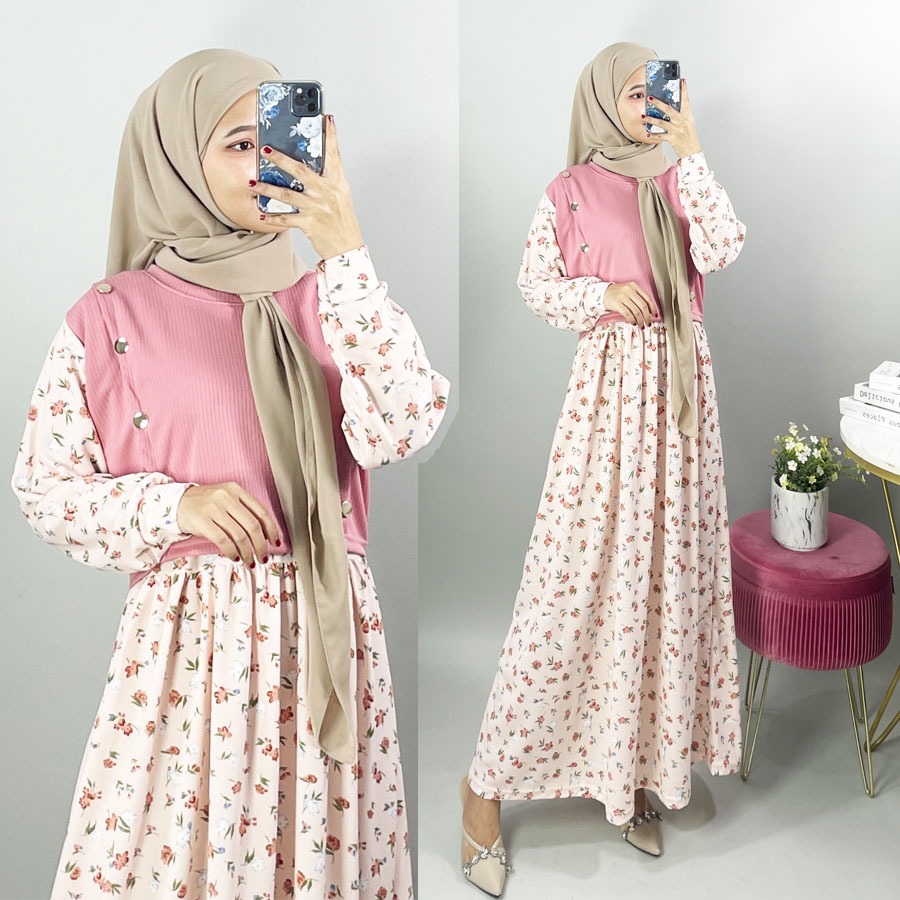 CARLINA Gamis Alhambra Bunga Dress Wanita Maxy