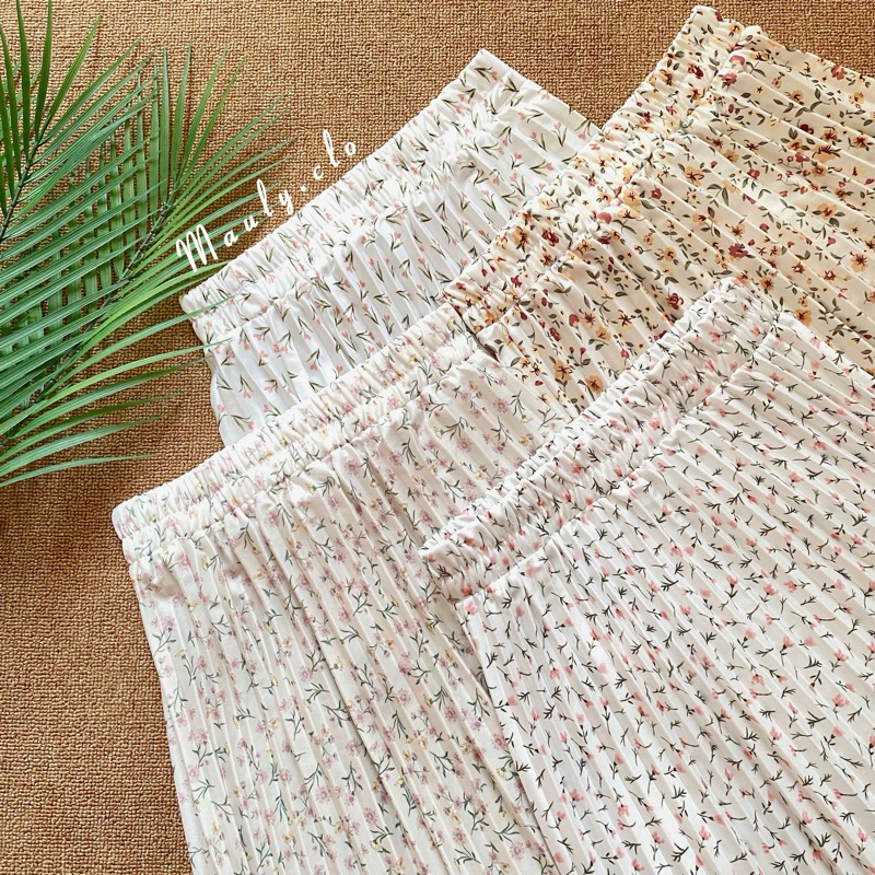Humaira Skirt / Rok Plisket Korea Motif Bunga / Rok Panjang Wanita