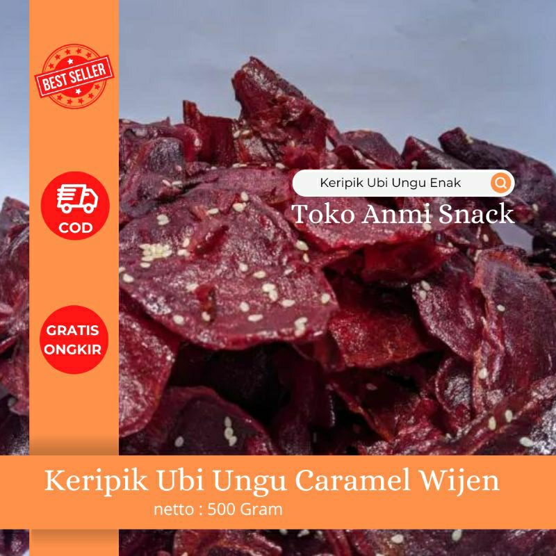 

Cemilan Snack Keripik Ubi Ungu Caramel Wijen Enak Murah 500 Gram