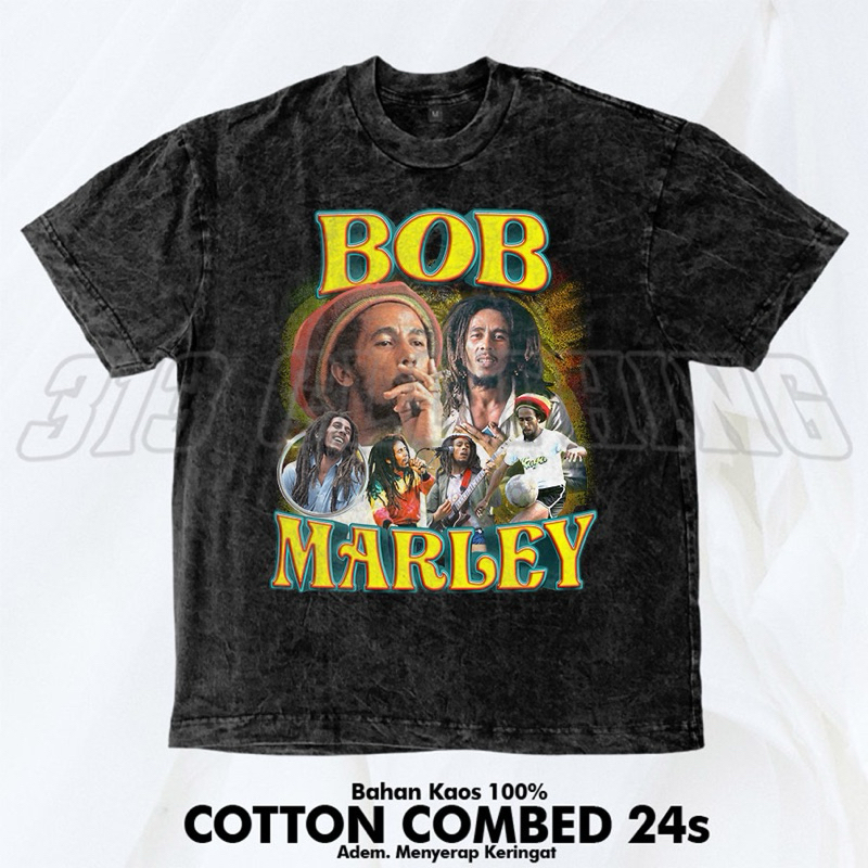 T-Shirt Bob Marley Washed Vintage / Baju Kaos Bob Marley Reggae Washing