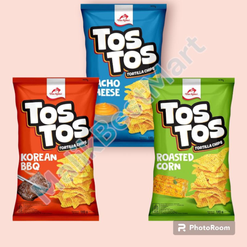 

Tos Tos Tortilla Chips Korean BBQ, Roasted Corn, Nacho Cheese 145 gr