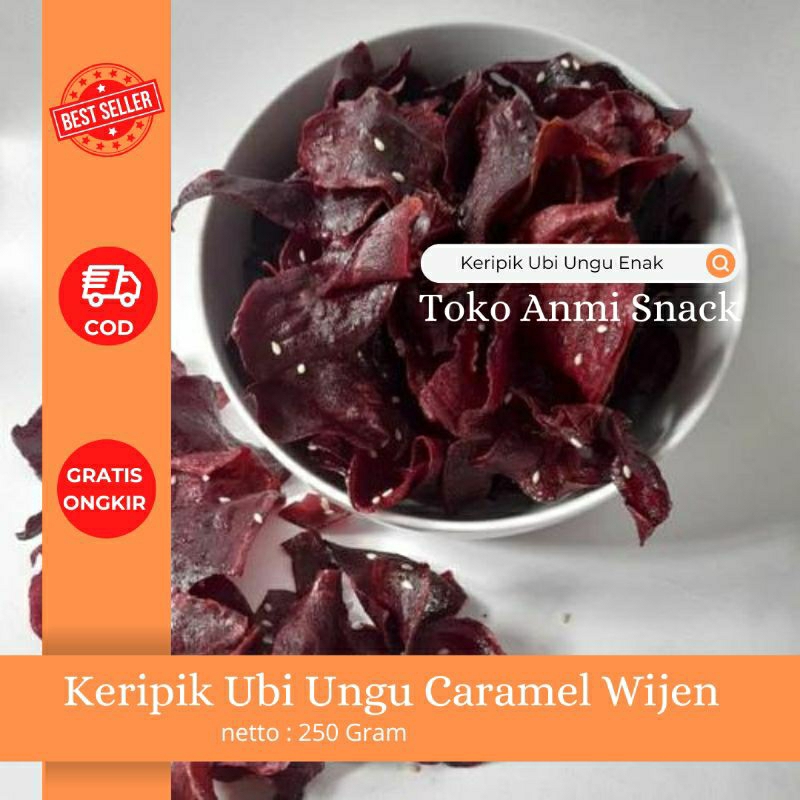 

Cemilan Snack Keripik Ubi Ungu Caramel Wijen Enak Murah 250 Gram