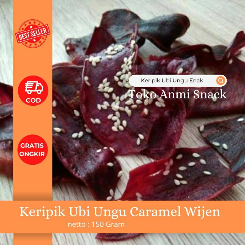 

Cemilan Snack Keripik Ubi Ungu Caramel Wijen Enak Murah 150 Gram