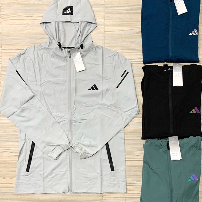 KP8 JAKET MICRO PARASUT ADIDAS IMPORT PREMIUM OLAHRAGA RUNNING PRIA MAN HOODIE KUPLUK TOPI LENGAN PA