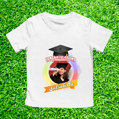 Kaos Anak Lengan Pendek Custom Foto Frame Wisuda Kelulusan Sekolah