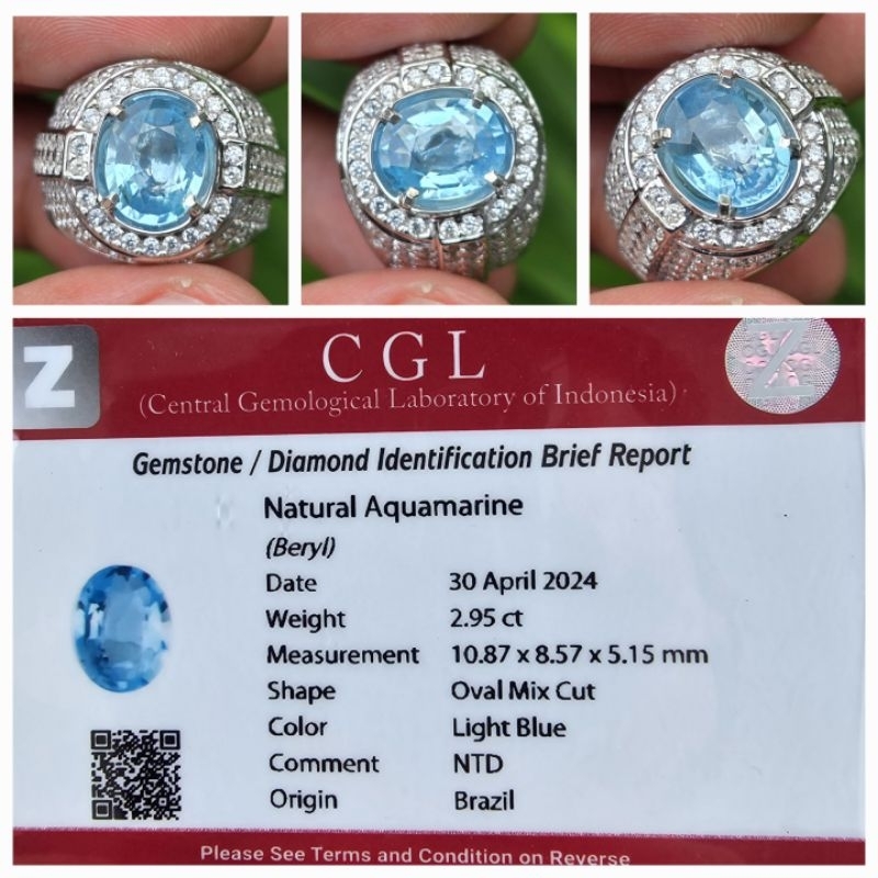 Natural Blue Aquamarine Brazil Memo 2.95 crt