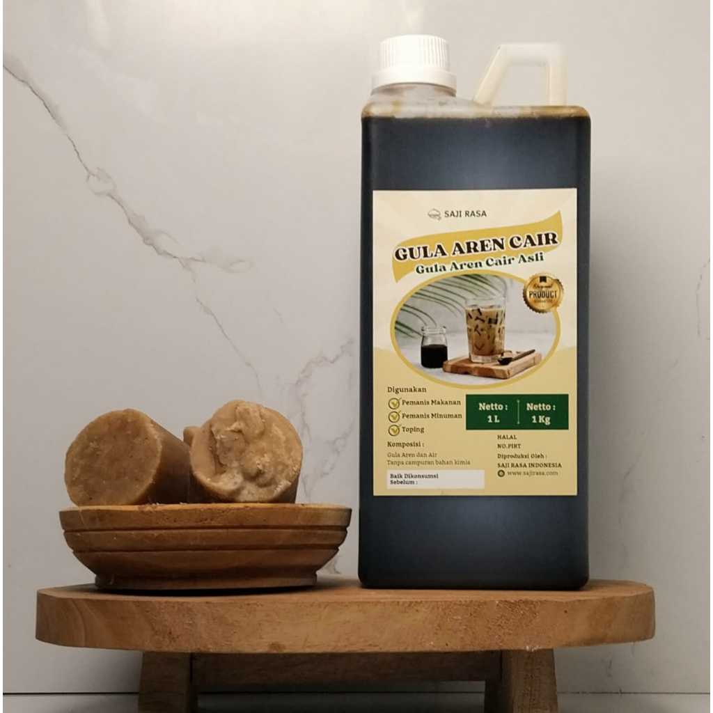 

Gula Aren Cair Asli Aren / Liquid Palm Sugar Saji Rasa 1 L berat 1.3 kg / Sudah Halal