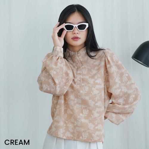 Kemeja atasan Lengan Balon Baju kerja wanita Warna Cream