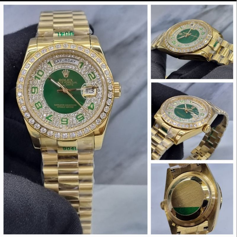 jam tangan wanita rolex daydate mesin automatic ring full permata kualitas original