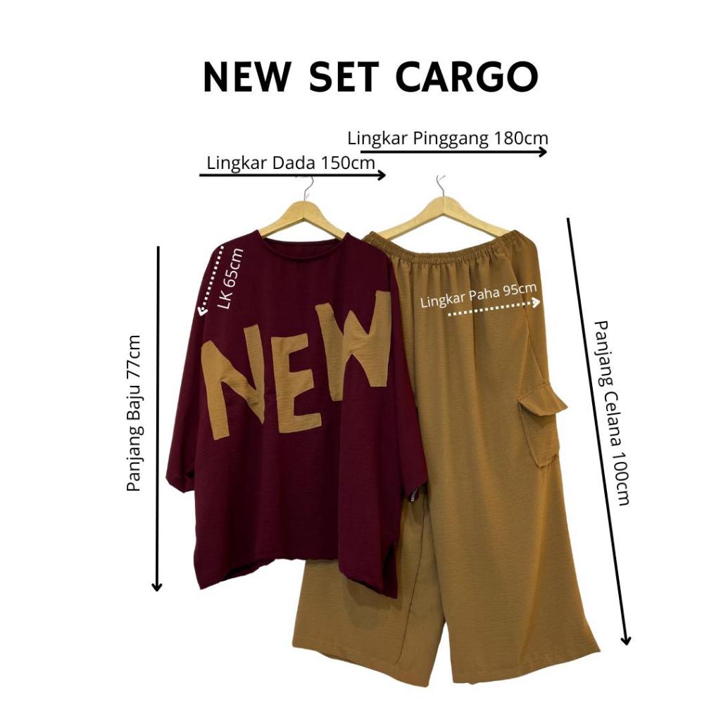 NEW ONE SET CARGO JUMBO Setelan Celana Cargo Kekinian Wanita Jumbo LD 150 cm Jumbo Crinkle Airflow