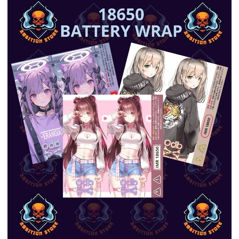 

AMBITIONSTORE - Stiker Skin Wrap Baterai 18650 Motif Waifu v7 Series - Pelindung dan Penghias Baterai 18650 Untuk Segala Merek Baterai