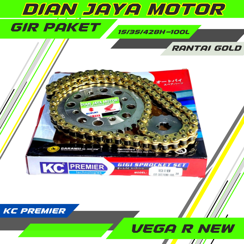 KC Premier GIRSET YAMAHA VEGA R NEW 2006 2007 15T/35T 428H-100L rantai GOLD TYPE SSS GEAR SET PAKET