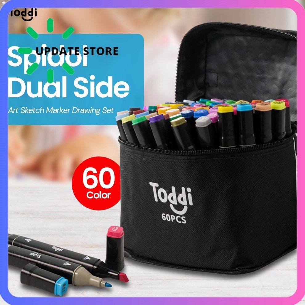 

ART I7N9 6 Color Spidol Stabilo Dual Side Fine Art Brush Pen Art Marker Set Black