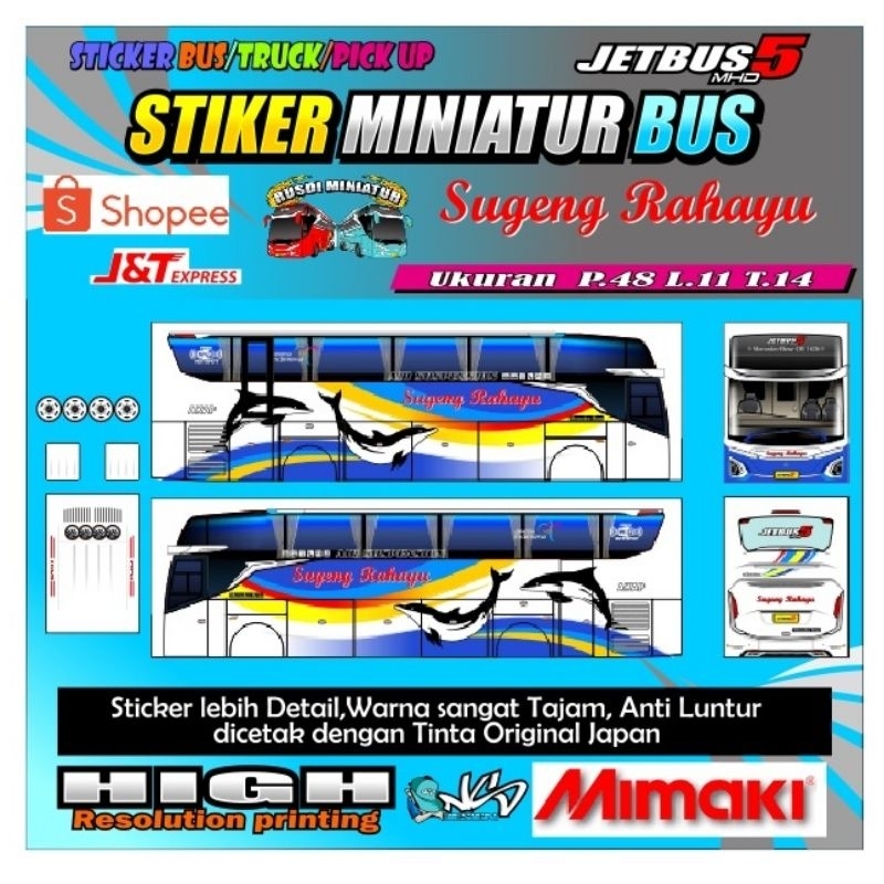 stiker miniatur bus Sugeng Rahayu JB5
