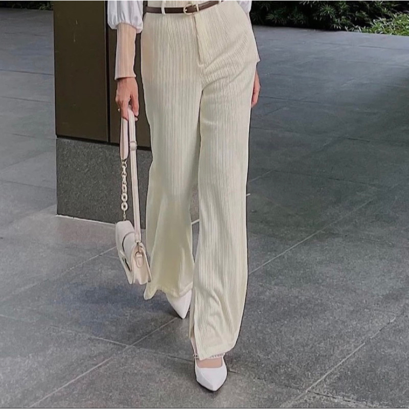 Celana Knit Waffle Slit-Cutbray Knit Wanita Highwaist-Celana Cutbray Knit Premium TERBARU