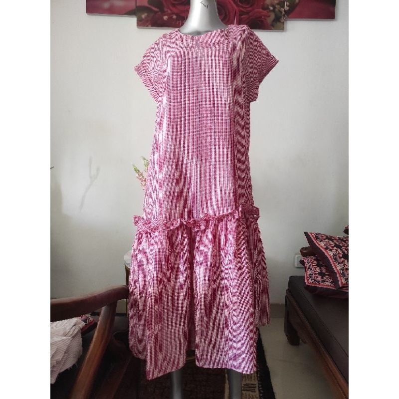 Preloved Dress Kotak-kotak Red Pink