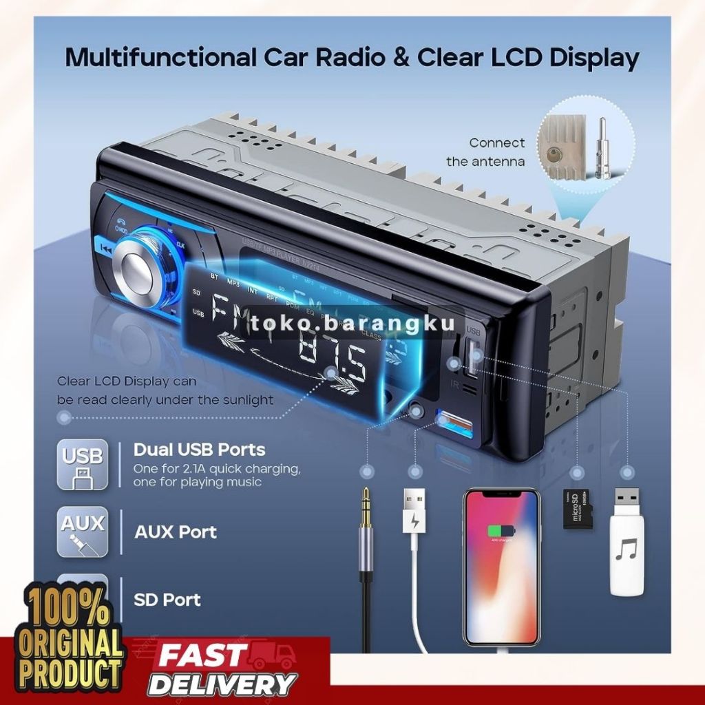 ORIGINAL Tape Audio Radio Mobil Multifungsi Bluetooth USB MP3 FM Radio Version Double USB (BISA CAS 