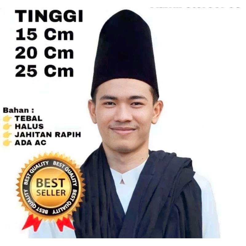 Songkok Hitam Polos Tinggi 20cm - Peci Kopiah Songkok Presiden Peci Tretan muslim