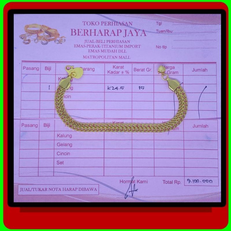 gelang tikar emas 10gram asli 24k free nota sesuai gambar