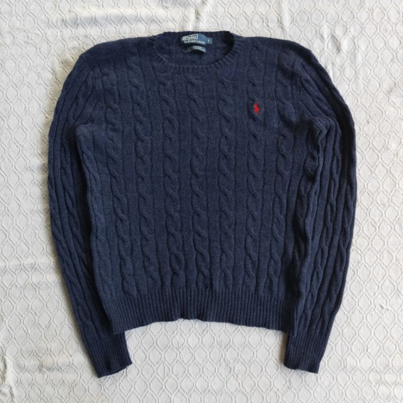 Polo Ralph Lauren Cable-Knit Navy Wool Sweater