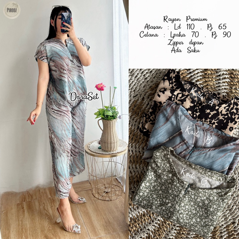 Fiora Casla Nobea Erosa Homey Set Setelan Oneset Pendek Jumbo Allsize Busui Premium Catton Rayon Ori