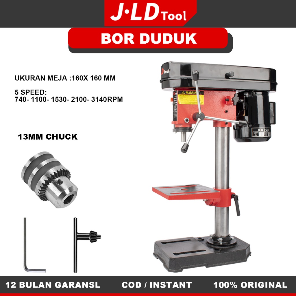JLD Mesin bor duduk listrik 13mm Mesin bor bangku industri 5-Speed Mode bench drill Heavy Duty Bor b