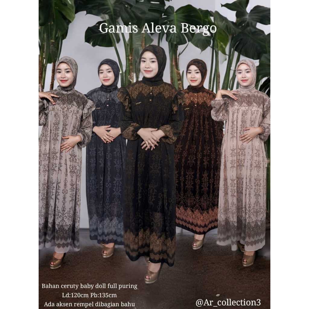 GAMIS SET KERUDUNG ALEVA BERGO CERUTY MOTIF ETNIK SOFT BEST SELLER TERBARU