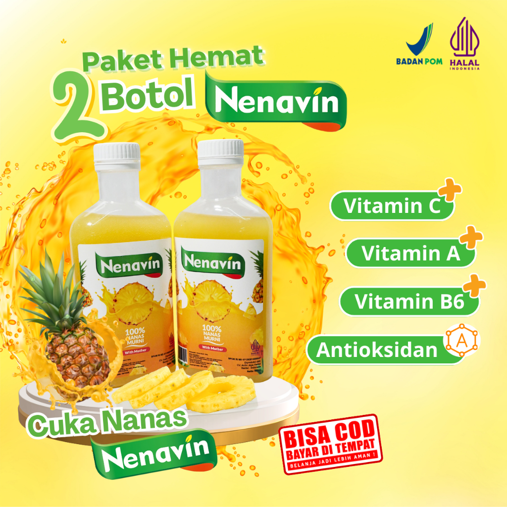 

PAKET 2 BOTOL - Cuka Nanas NENAVIN Bantu Turunkan Gula Darah Tinggi - Original BPOM-HALAL 300ml