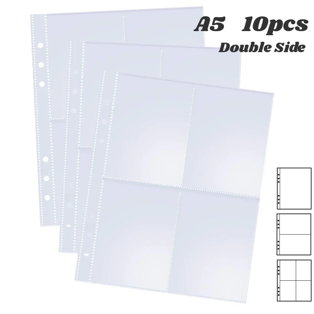 

10 Pcs A5 6 Ring Binder Photo Album Double Sided Refill Sleeves Budget Planner Notebook Page Protectors 1/2/4 pockets