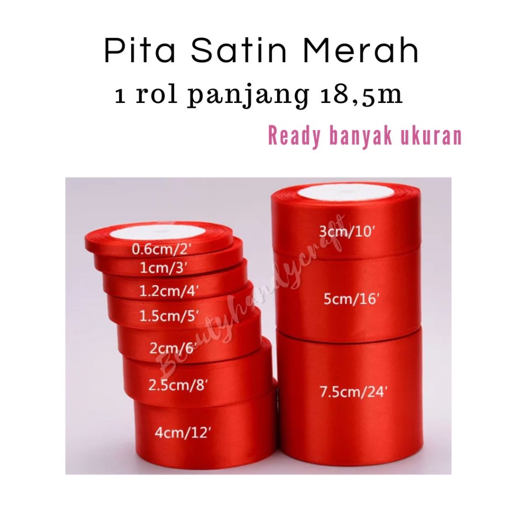 

Pita Satin 1 rol Merah 20-25 Yard varian 1/4 1/2 inchi 2 cm 5 cm 4 cm