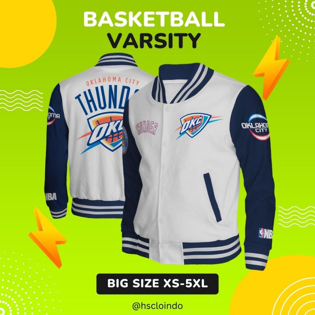 Jaket BOMBER Varsity HSCLO Oklahoma City Thunder OKC NBA Basketball Sport Big Size Bahan Fleece Ukur