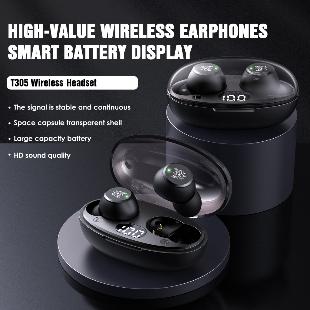 ONIKUNA T305 Black TWS Wireless Earphones Display Game Earphones Noise Reduction Fone Earphones Wire