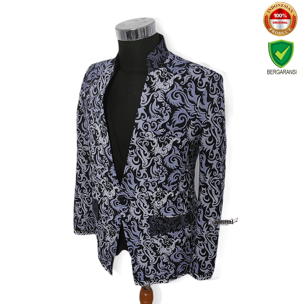 jas batik blazer batik pria hitam navy slimfit modern chiangi gorgoraz