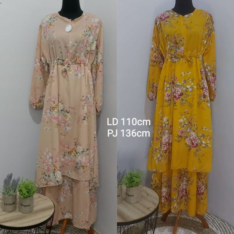 Gamis Ceruty Rempel Motif Bunga