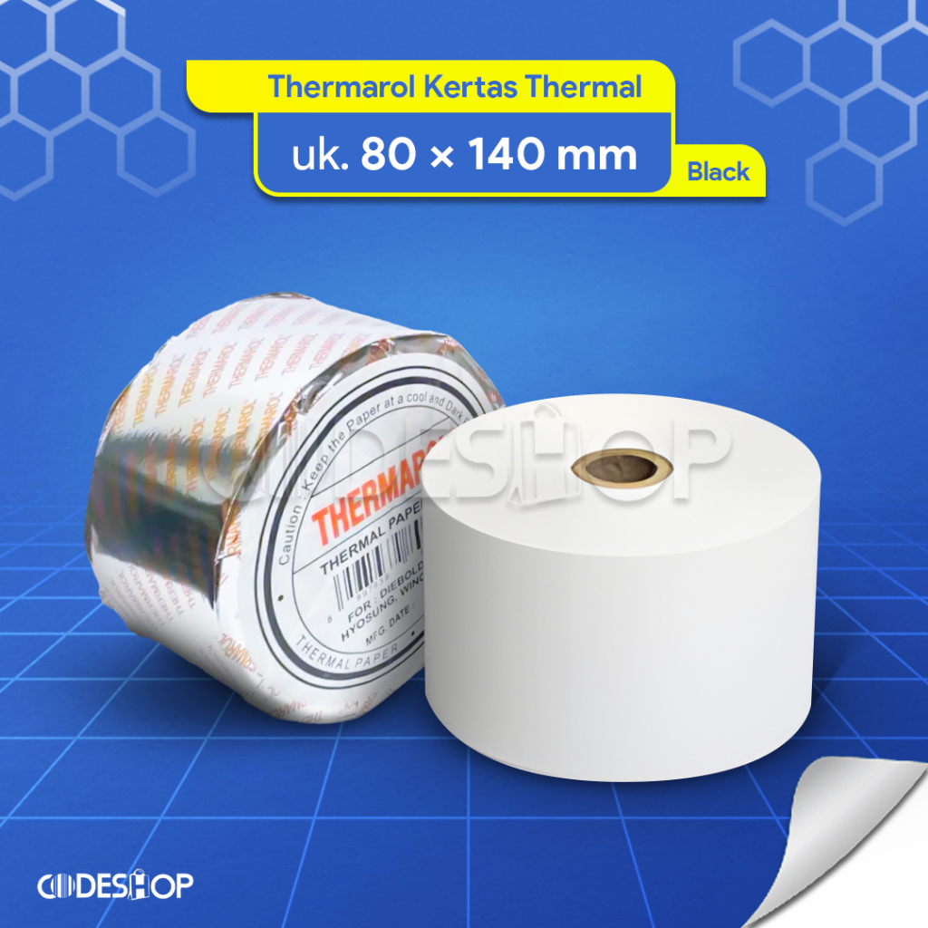 

Thermarol 80x140 mm Kertas Thermal Putih Cetak Hitam Lebar 80 mm Diameter 140mm