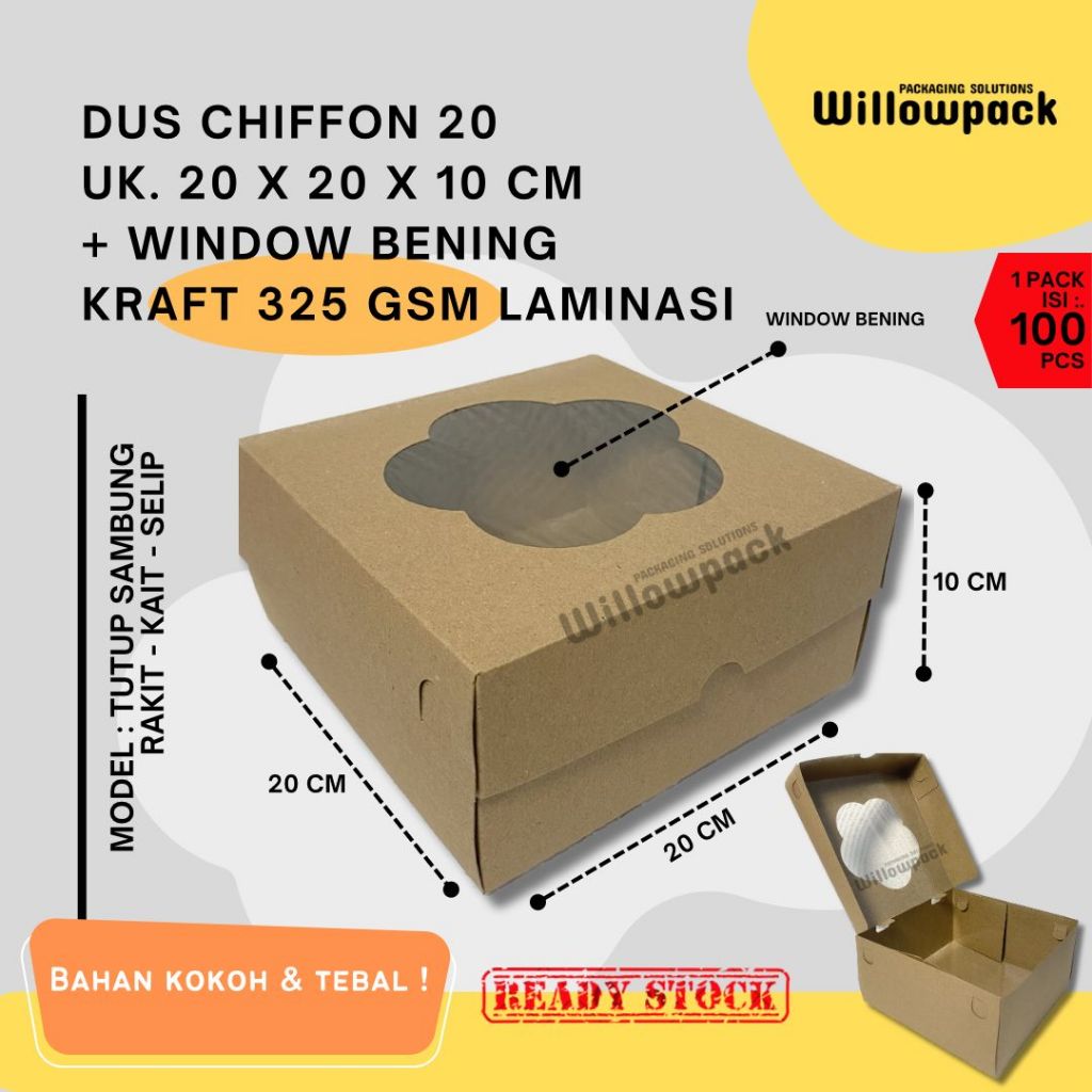 

DUS CHIFFON 20x20x10 KRAFT LAMINASI WINDOW CHIFFON BOLU ROTI HAMPERS