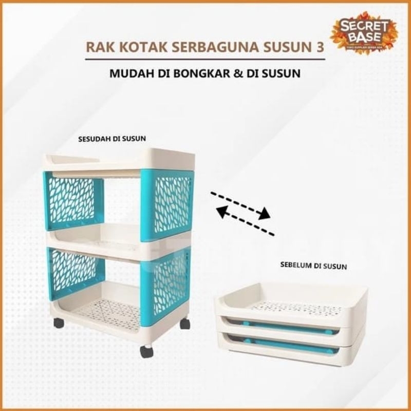 RAK FAWSLINE 3 SUSUN PLASTIK SERBAGUNA + RODA / RAK MULTIFUNGSI / RAK PORTABLE KOKOH ADA RODA