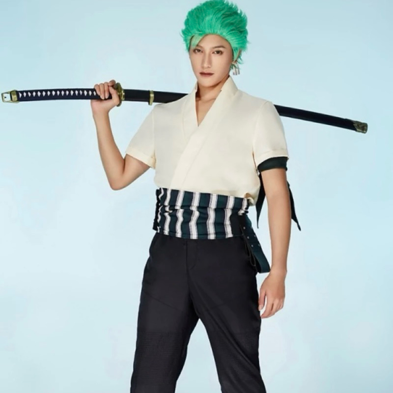 【Lolicos】Ready One Piece Roronoa Zoro Cosplay Costume Anime Pirates Kostum Zoro Fullset Wig Bajak La