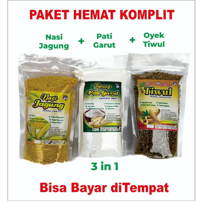 

Paket isi 3 - Oyek tiwul + nasi jagung + Pati irut (Pati Garut)