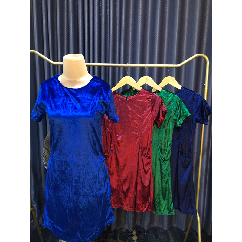 kemala dress bludru polos fashion wanita dress wanita
