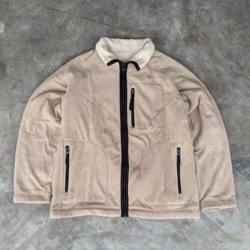 Jaket Fleece Pria Uniqlo Cream Original Size M