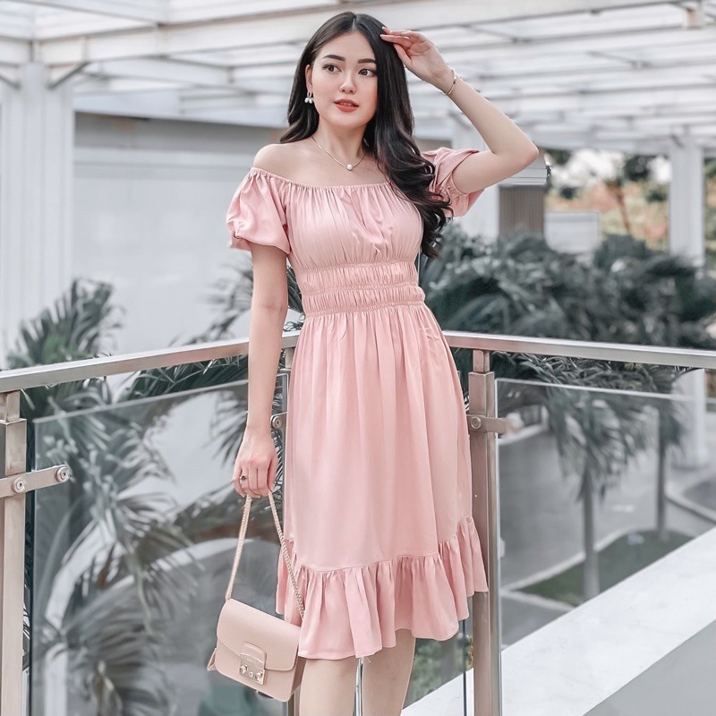 COD DRESS KIYORA GAUN CASUAL SABRINA PARTY BAHAN SATIN SILK BIG SIZE S-XXL