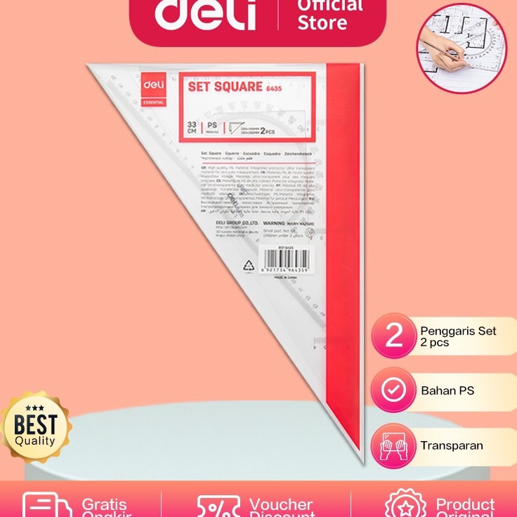 

Get Promo Deli Drafting Penggaris Set Square Trans 2pcs 33cm E6435