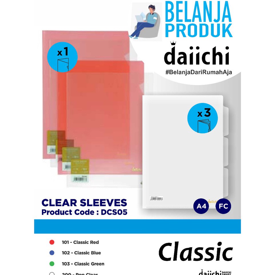

Grosir Termurah Map L Daiichi Clear Sleeve A4 Folio 1pak isi 12